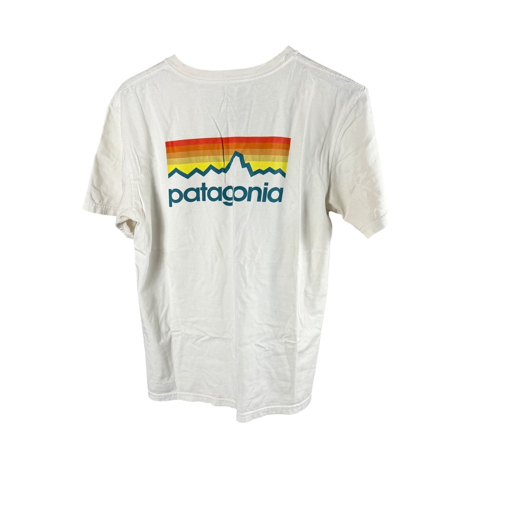Patagonia Mens White Fitz Roy Rainbow Logo Organic Cotton T-Shirt Medium 51884